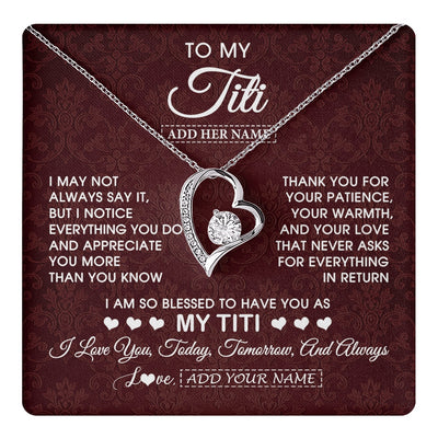 Forever Love Necklace 14K White Gold Finish | 1 | Personalized To My Titi Gifts From Niece Nephew Necklace Meaningful Jewelry Pendant Gifts For Titi Mothers Day Birthday Christmas Custom Gift Box Message Card | https://teecentury.