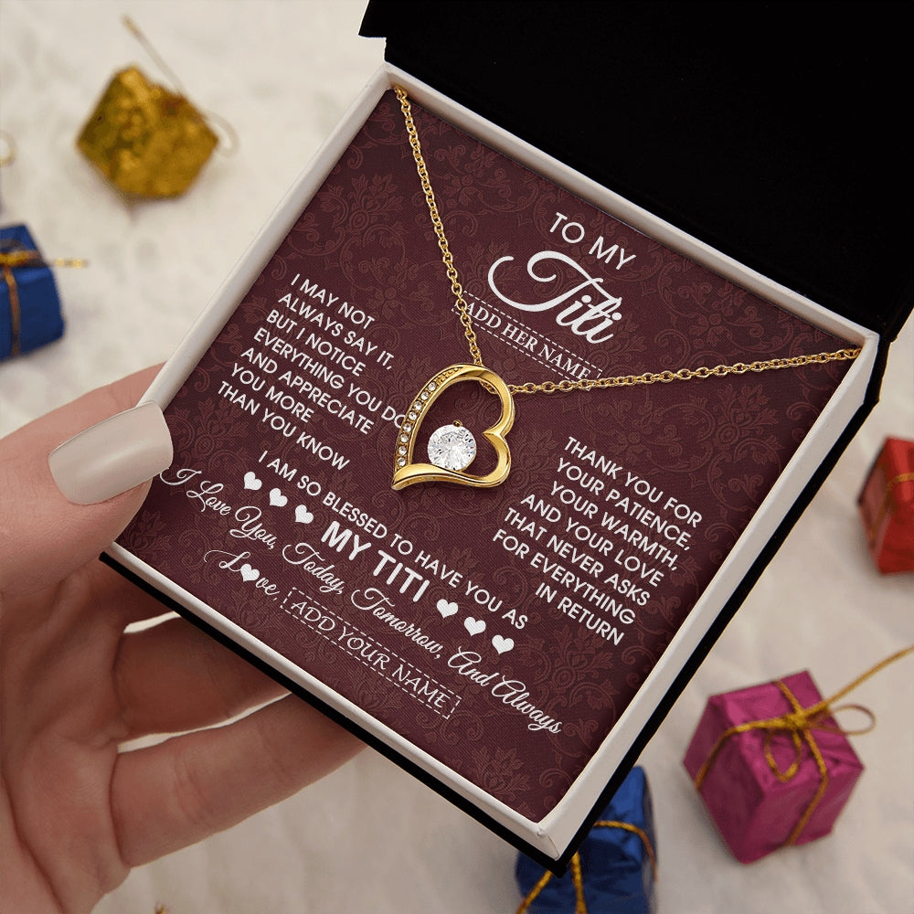 Forever Love Necklace 18K Yellow Gold Finish | 2 | Personalized To My Titi Gifts From Niece Nephew Necklace Meaningful Jewelry Pendant Gifts For Titi Mothers Day Birthday Christmas Custom Gift Box Message Card | https://teecentury.