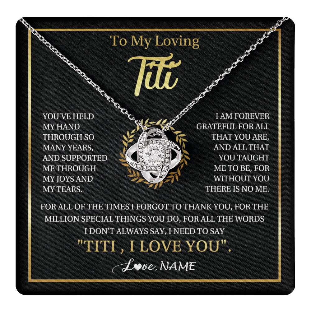 Love Knot Necklace 14K White Gold Finish | 1 | Personalized To My Titi Gifts Necklace From Niece Nephew Grateful Thank You Titi Birthday Gifts Mothers Day Jewelry Christmas Customized Gift Box Message | teecentury