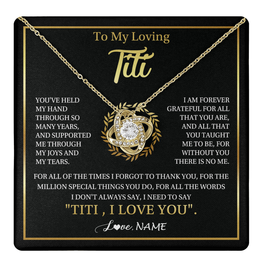 Love Knot Necklace 18K Yellow Gold Finish | 1 | Personalized To My Titi Gifts Necklace From Niece Nephew Grateful Thank You Titi Birthday Gifts Mothers Day Jewelry Christmas Customized Gift Box Message | teecentury