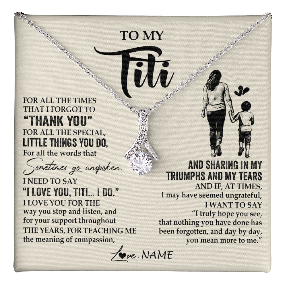Alluring Beauty Necklace 14K White Gold Finish | 1 | Personalized To My Titi Necklace From Nephew For All The Times That I Forgot To Thank You Titi Birthday Mothers Day Christmas Customized Gift Box Message Card | teecentury
