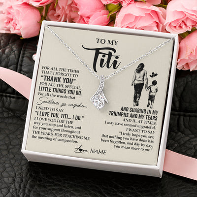 Alluring Beauty Necklace 14K White Gold Finish | 2 | Personalized To My Titi Necklace From Nephew For All The Times That I Forgot To Thank You Titi Birthday Mothers Day Christmas Customized Gift Box Message Card | teecentury