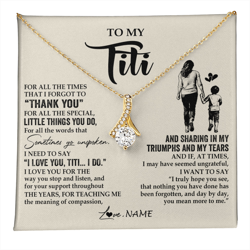 Alluring Beauty Necklace 18K Yellow Gold Finish | 1 | Personalized To My Titi Necklace From Nephew For All The Times That I Forgot To Thank You Titi Birthday Mothers Day Christmas Customized Gift Box Message Card | teecentury