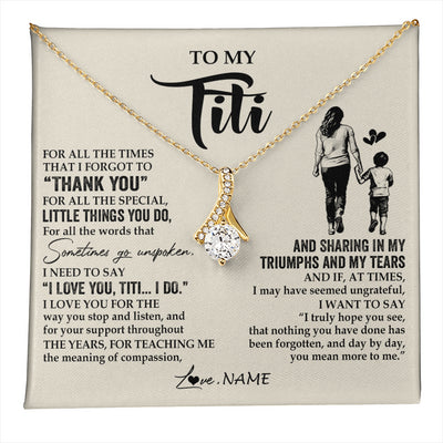 Alluring Beauty Necklace 18K Yellow Gold Finish | 1 | Personalized To My Titi Necklace From Nephew For All The Times That I Forgot To Thank You Titi Birthday Mothers Day Christmas Customized Gift Box Message Card | teecentury