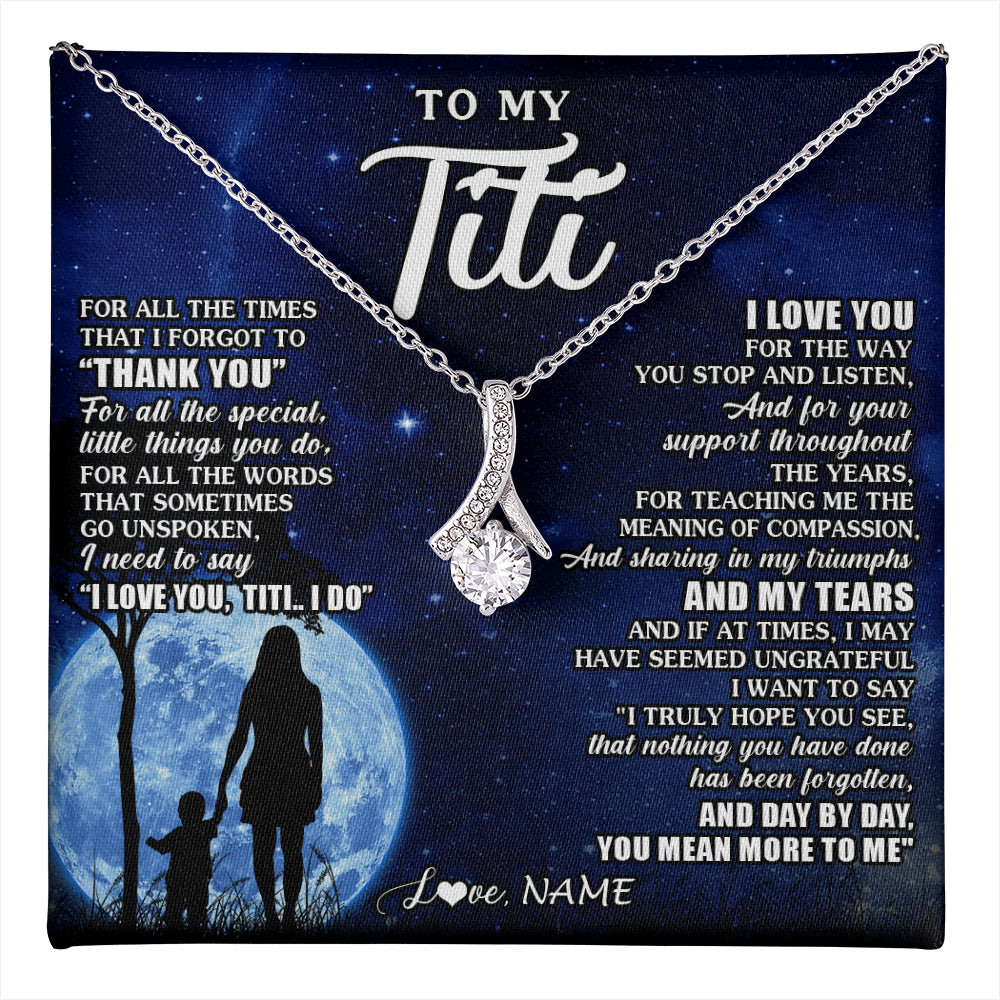 Alluring Beauty Necklace 14K White Gold Finish | 1 | Personalized To My Titi Necklace From Nephew Niece Thank You Grateful Love Titi Birthday Gifts Mothers Day Jewelry Christmas Customized Gift Box Message Card | teecentury