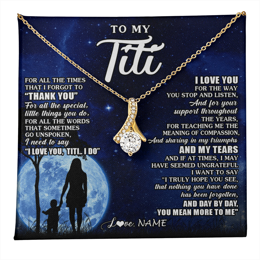 Alluring Beauty Necklace 18K Yellow Gold Finish | 1 | Personalized To My Titi Necklace From Nephew Niece Thank You Grateful Love Titi Birthday Gifts Mothers Day Jewelry Christmas Customized Gift Box Message Card | teecentury