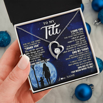 Forever Love Necklace 14K White Gold Finish | 2 | Personalized To My Titi Necklace From Nephew Niece Thank You Grateful Love Titi Birthday Gifts Mothers Day Jewelry Christmas Customized Gift Box Message Card | teecentury