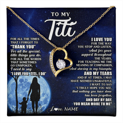Forever Love Necklace 18K Yellow Gold Finish | 1 | Personalized To My Titi Necklace From Nephew Niece Thank You Grateful Love Titi Birthday Gifts Mothers Day Jewelry Christmas Customized Gift Box Message Card | teecentury