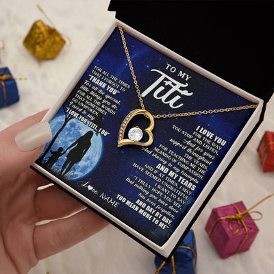 Forever Love Necklace 18K Yellow Gold Finish | 2 | Personalized To My Titi Necklace From Nephew Niece Thank You Grateful Love Titi Birthday Gifts Mothers Day Jewelry Christmas Customized Gift Box Message Card | teecentury
