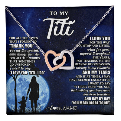 Interlocking Hearts Necklace Stainless Steel & Rose Gold Finish | 1 | Personalized To My Titi Necklace From Nephew Niece Thank You Grateful Love Titi Birthday Gifts Mothers Day Jewelry Christmas Customized Gift Box Message Card | teecentury