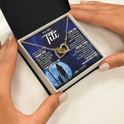 Interlocking Hearts Necklace 18K Yellow Gold Finish | 2 | Personalized To My Titi Necklace From Nephew Niece Thank You Grateful Love Titi Birthday Gifts Mothers Day Jewelry Christmas Customized Gift Box Message Card | teecentury