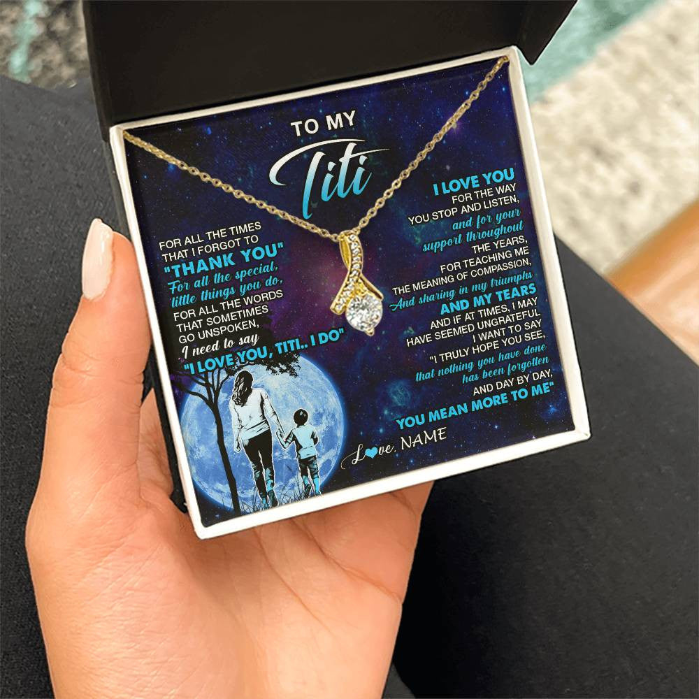 Alluring Beauty Necklace 18K Yellow Gold Finish | 2 | Personalized To My Titi Necklace From Nephew Thank You Day By Day Titi Birthday Gifts Mothers Day Christmas Customized Gift Box Message Card | teecentury