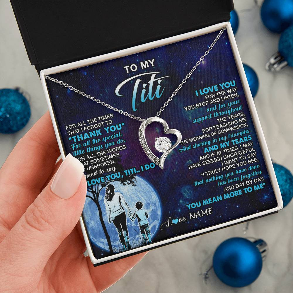 Forever Love Necklace 14K White Gold Finish | 2 | Personalized To My Titi Necklace From Nephew Thank You Day By Day Titi Birthday Gifts Mothers Day Christmas Customized Gift Box Message Card | teecentury