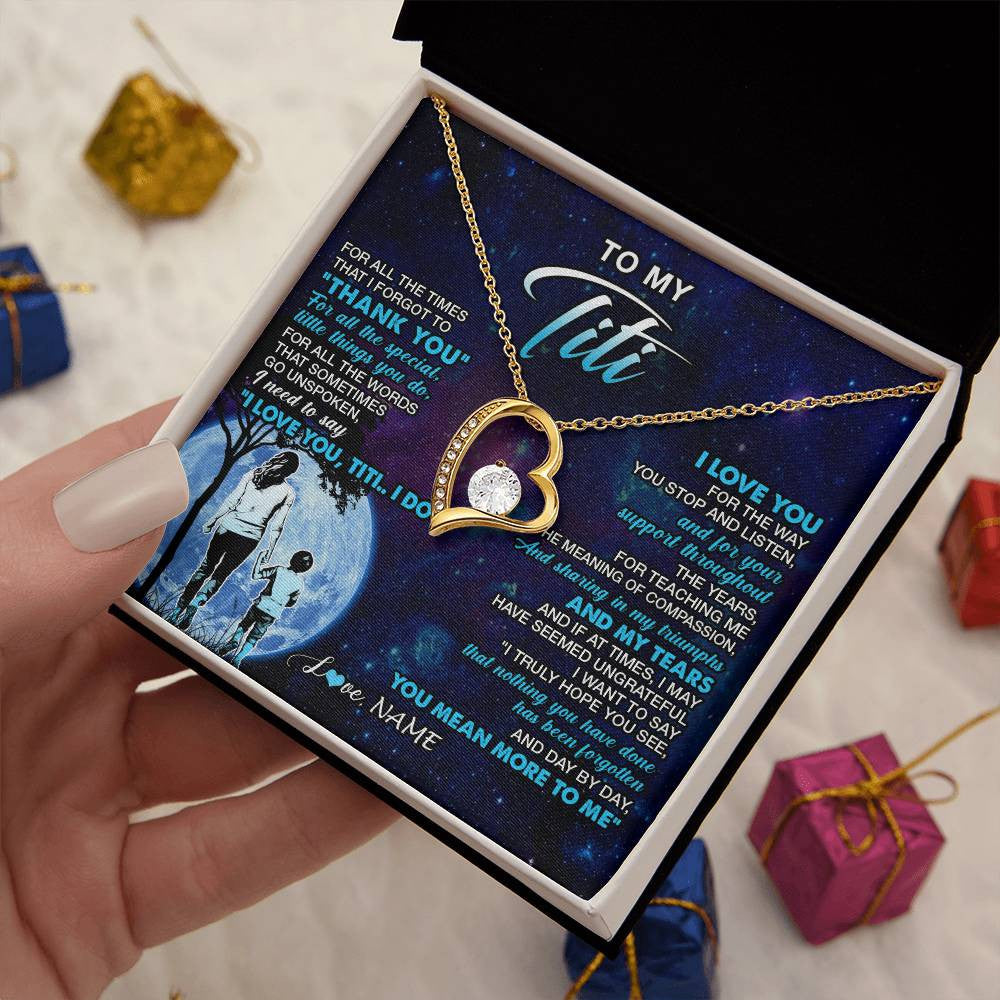 Forever Love Necklace 18K Yellow Gold Finish | 2 | Personalized To My Titi Necklace From Nephew Thank You Day By Day Titi Birthday Gifts Mothers Day Christmas Customized Gift Box Message Card | teecentury