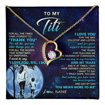 Forever Love Necklace 18K Yellow Gold Finish | 1 | Personalized To My Titi Necklace From Nephew Thank You Day By Day Titi Birthday Gifts Mothers Day Christmas Customized Gift Box Message Card | teecentury