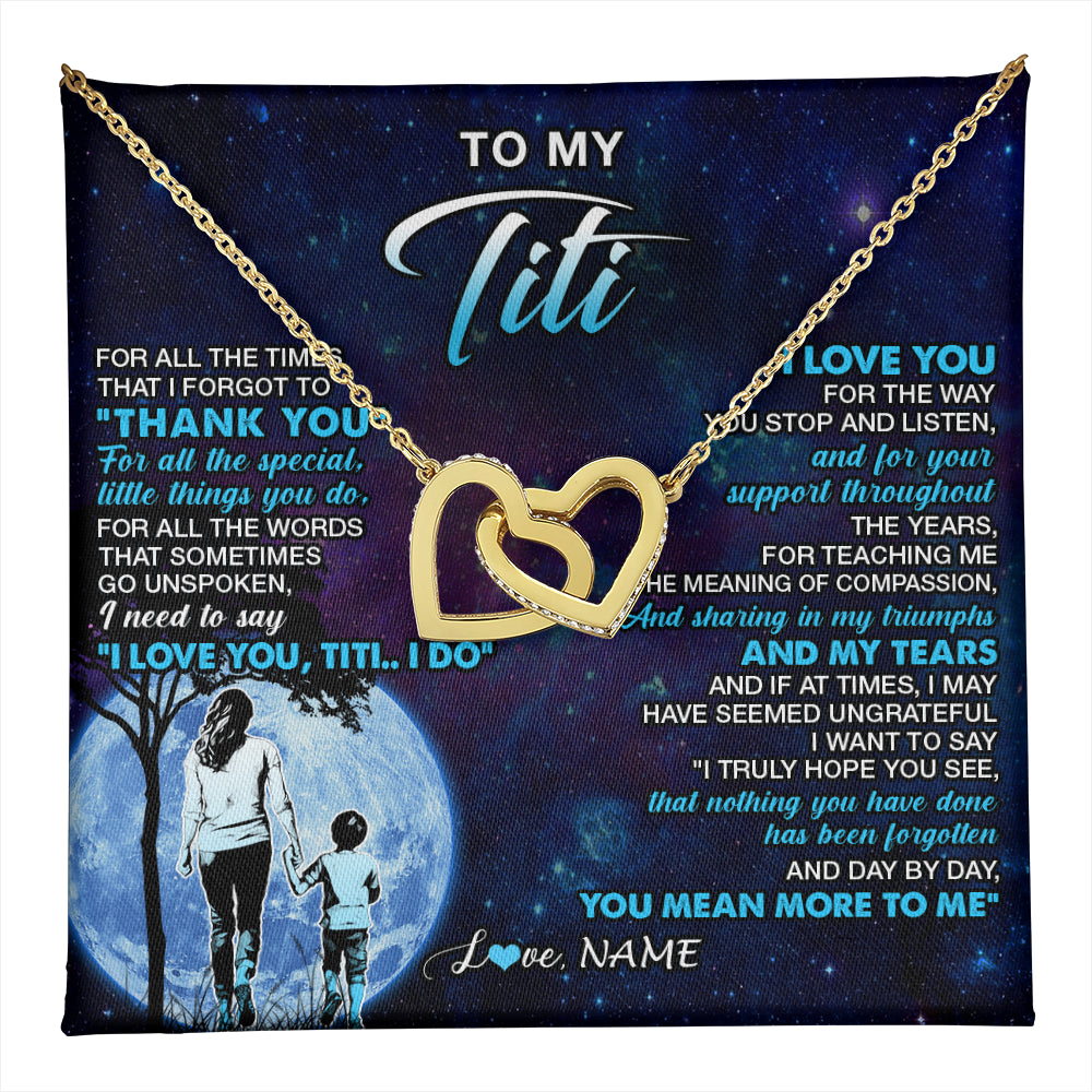 Interlocking Hearts Necklace 18K Yellow Gold Finish | 1 | Personalized To My Titi Necklace From Nephew Thank You Day By Day Titi Birthday Gifts Mothers Day Christmas Customized Gift Box Message Card | teecentury