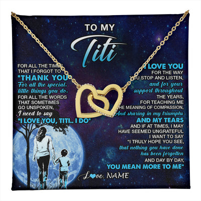 Interlocking Hearts Necklace 18K Yellow Gold Finish | 1 | Personalized To My Titi Necklace From Nephew Thank You Day By Day Titi Birthday Gifts Mothers Day Christmas Customized Gift Box Message Card | teecentury