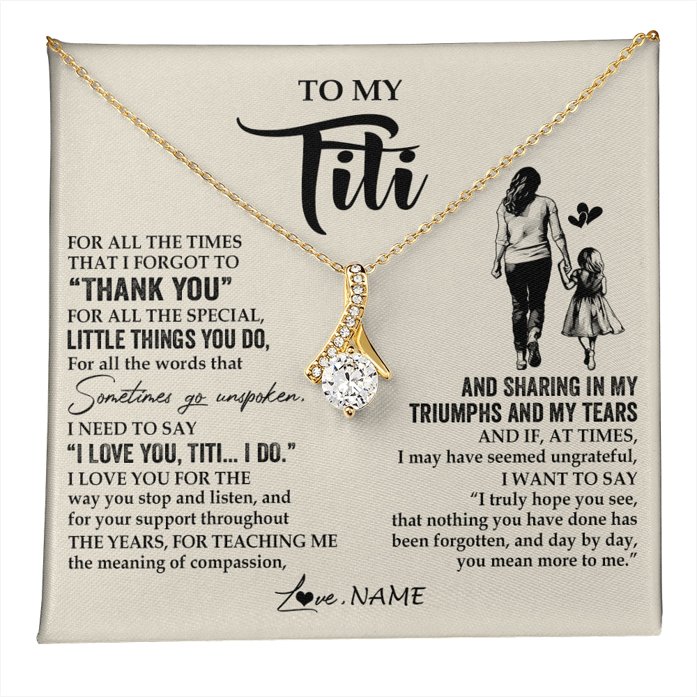 Alluring Beauty Necklace 18K Yellow Gold Finish | 1 | Personalized To My Titi Necklace From Niece For All The Times That I Forgot To Thank You Titi Birthday Mothers Day Christmas Customized Gift Box Message Card | teecentury