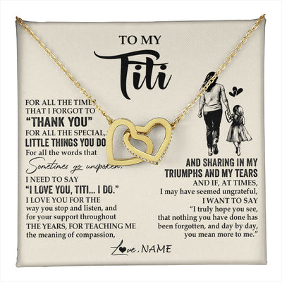 Interlocking Hearts Necklace 18K Yellow Gold Finish | 1 | Personalized To My Titi Necklace From Niece For All The Times That I Forgot To Thank You Titi Birthday Mothers Day Christmas Customized Gift Box Message Card | teecentury