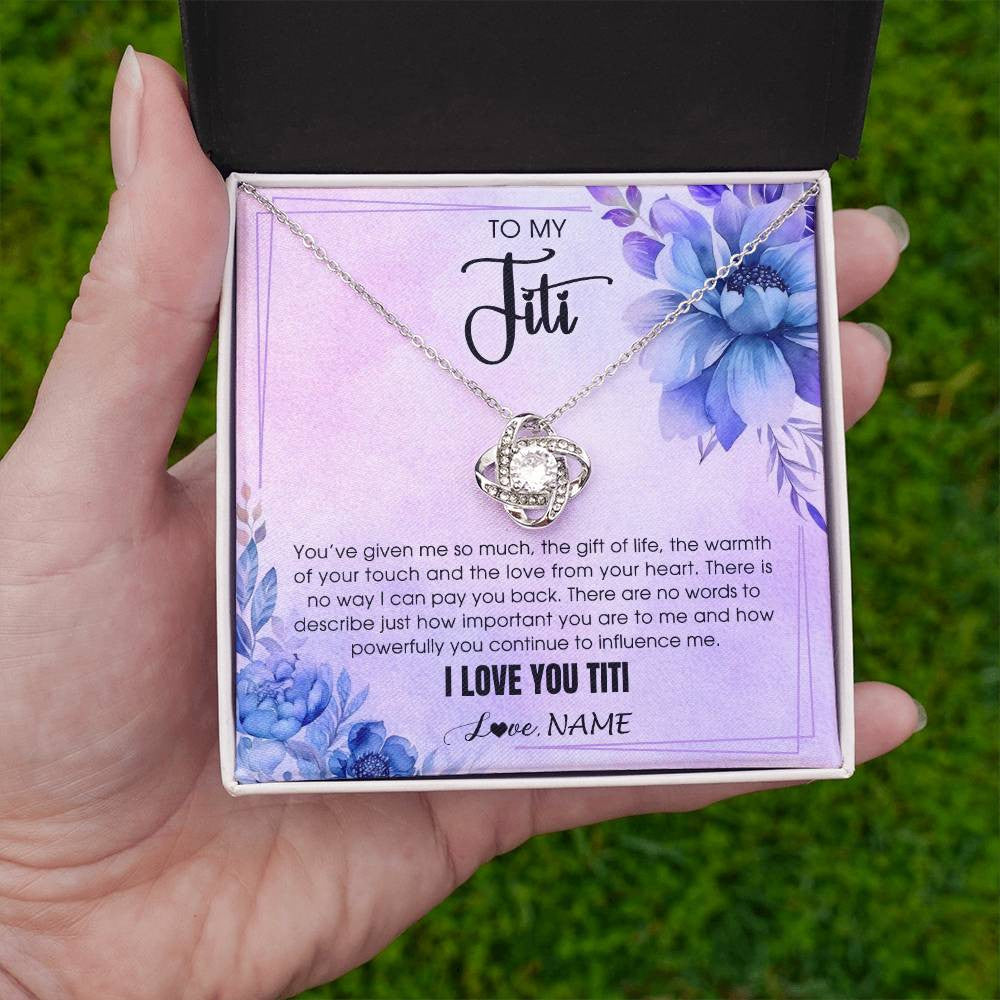 Love Knot Necklace 14K White Gold Finish | 2 | Personalized To My Titi Necklace From Niece Nephew I Love You Titi Birthday Gifts Mothers Day Jewelry Pendant Christmas Customized Gift Box Message Card | teecentury