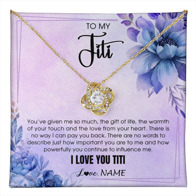 Love Knot Necklace 18K Yellow Gold Finish | 1 | Personalized To My Titi Necklace From Niece Nephew I Love You Titi Birthday Gifts Mothers Day Jewelry Pendant Christmas Customized Gift Box Message Card | teecentury