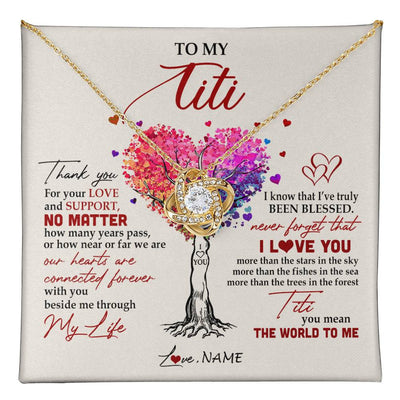 Love Knot Necklace 18K Yellow Gold Finish | 1 | Personalized To My Titi Necklace From Niece Nephew Never Forget That I Love You You Mean The World Titi Birthday Mothers Day Christmas Customized Gift Box Message Card | teecentury