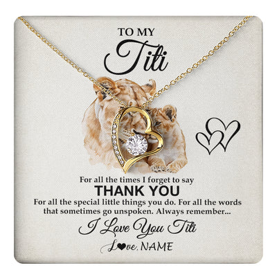 Forever Love Necklace 18K Yellow Gold Finish | 1 | Personalized To My Titi Necklace From Niece Nephew Thank You Lion Titi Gift For Mothers Day Birthday Gift Christmas For Titi Customized Gift Box Message Card | teecentury