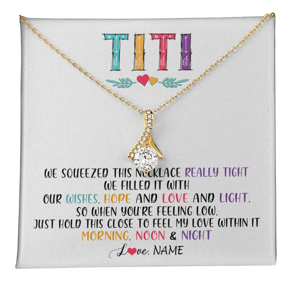 Alluring Beauty Necklace 18K Yellow Gold Finish | 1 | Personalized To My Titi Necklace From Niece Nephew We Squeezed This Necklace Titi Birthday Mothers Day Christmas Jewelry Customized Gift Box Message Card | teecentury
