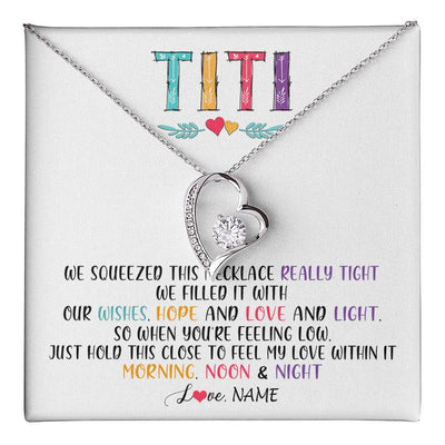 Forever Love Necklace 14K White Gold Finish | 1 | Personalized To My Titi Necklace From Niece Nephew We Squeezed This Necklace Titi Birthday Mothers Day Christmas Jewelry Customized Gift Box Message Card | teecentury