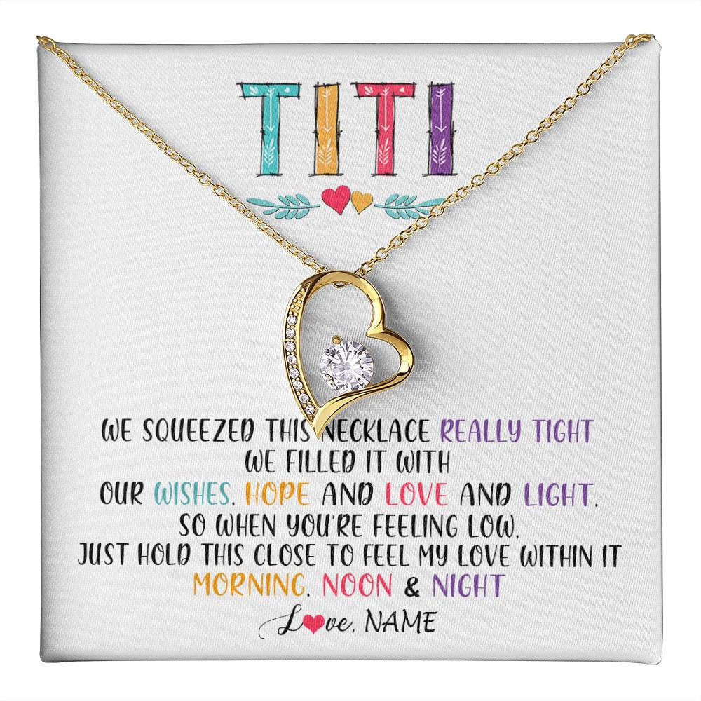 Forever Love Necklace 18K Yellow Gold Finish | 1 | Personalized To My Titi Necklace From Niece Nephew We Squeezed This Necklace Titi Birthday Mothers Day Christmas Jewelry Customized Gift Box Message Card | teecentury