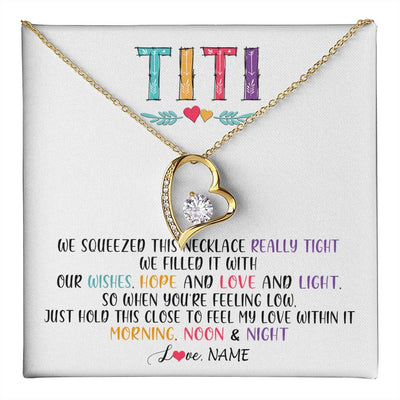Forever Love Necklace 18K Yellow Gold Finish | 1 | Personalized To My Titi Necklace From Niece Nephew We Squeezed This Necklace Titi Birthday Mothers Day Christmas Jewelry Customized Gift Box Message Card | teecentury