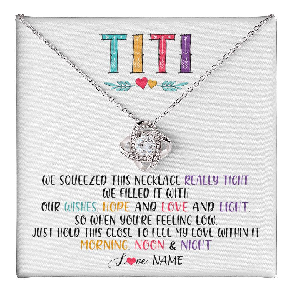 Love Knot Necklace 14K White Gold Finish | 1 | Personalized To My Titi Necklace From Niece Nephew We Squeezed This Necklace Titi Birthday Mothers Day Christmas Jewelry Customized Gift Box Message Card | teecentury