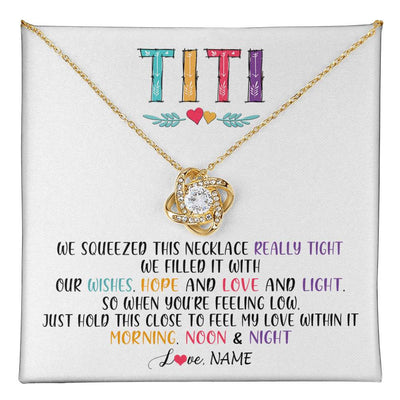 Love Knot Necklace 18K Yellow Gold Finish | 1 | Personalized To My Titi Necklace From Niece Nephew We Squeezed This Necklace Titi Birthday Mothers Day Christmas Jewelry Customized Gift Box Message Card | teecentury