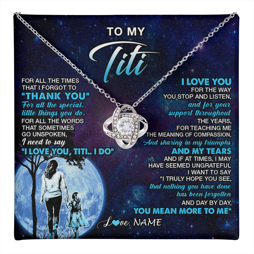 Love Knot Necklace 14K White Gold Finish | 1 | Personalized To My Titi Necklace From Niece Thank You Day By Day Titi Birthday Gifts Mothers Day Christmas Customized Gift Box Message Card | teecentury