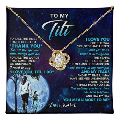 Love Knot Necklace 18K Yellow Gold Finish | 1 | Personalized To My Titi Necklace From Niece Thank You Day By Day Titi Birthday Gifts Mothers Day Christmas Customized Gift Box Message Card | teecentury