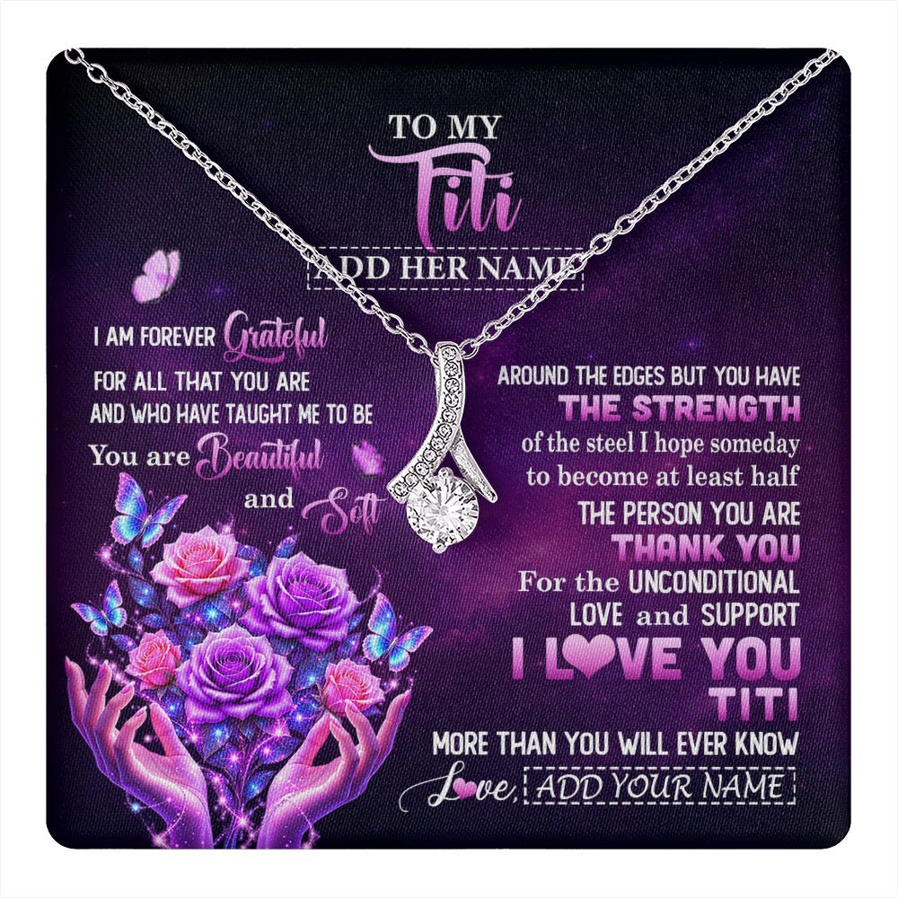 Alluring Beauty Necklace 14K White Gold Finish | 1 | Personalized To My Titi Necklace From Niece Thank You For Love Butterfly Titi Birthday Mothers Day Thanksgiving Christmas Custom Gift Box Message Card | https://teecentury.