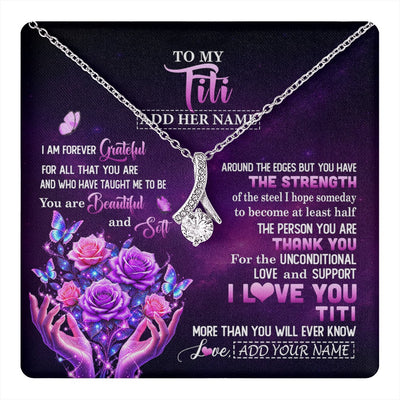Alluring Beauty Necklace 14K White Gold Finish | 1 | Personalized To My Titi Necklace From Niece Thank You For Love Butterfly Titi Birthday Mothers Day Thanksgiving Christmas Custom Gift Box Message Card | https://teecentury.