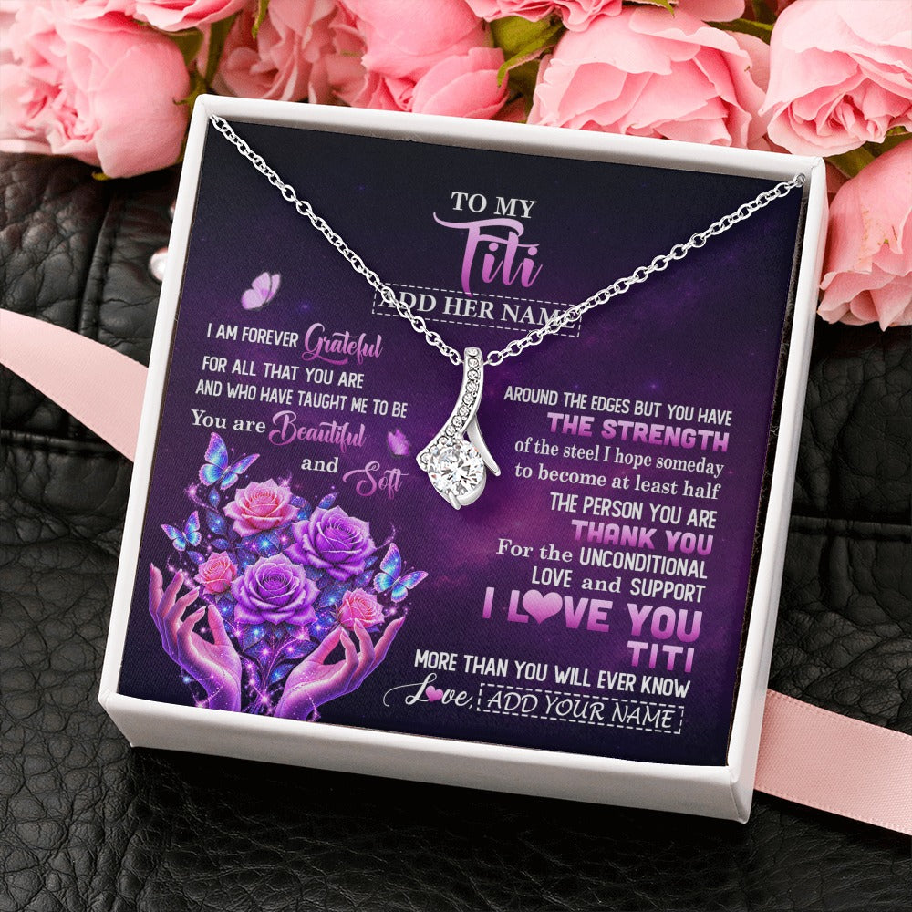Alluring Beauty Necklace 14K White Gold Finish | 2 | Personalized To My Titi Necklace From Niece Thank You For Love Butterfly Titi Birthday Mothers Day Thanksgiving Christmas Custom Gift Box Message Card | https://teecentury.