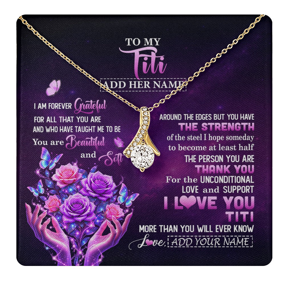 Alluring Beauty Necklace 18K Yellow Gold Finish | 1 | Personalized To My Titi Necklace From Niece Thank You For Love Butterfly Titi Birthday Mothers Day Thanksgiving Christmas Custom Gift Box Message Card | https://teecentury.