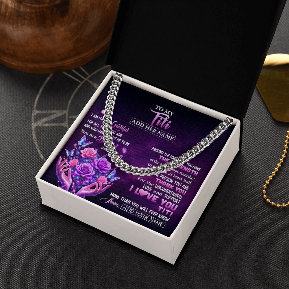 Cuban Link Chain Necklace Stainless Steel | 2 | Personalized To My Titi Necklace From Niece Thank You For Love Butterfly Titi Birthday Mothers Day Thanksgiving Christmas Custom Gift Box Message Card | https://teecentury.