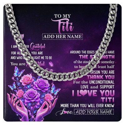 Cuban Link Chain Necklace Stainless Steel | 1 | Personalized To My Titi Necklace From Niece Thank You For Love Butterfly Titi Birthday Mothers Day Thanksgiving Christmas Custom Gift Box Message Card | https://teecentury.