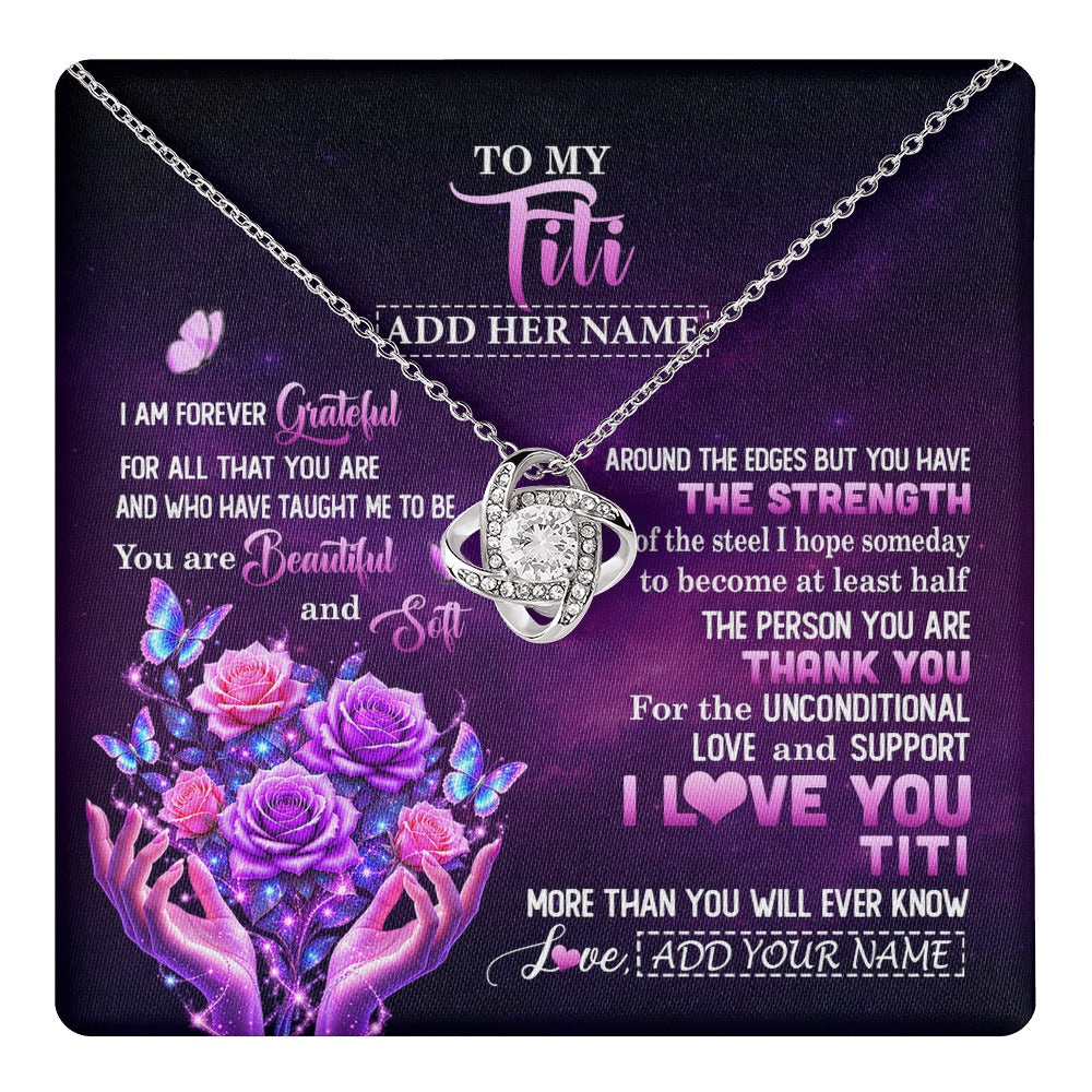 Love Knot Necklace 14K White Gold Finish | 1 | Personalized To My Titi Necklace From Niece Thank You For Love Butterfly Titi Birthday Mothers Day Thanksgiving Christmas Custom Gift Box Message Card | https://teecentury.