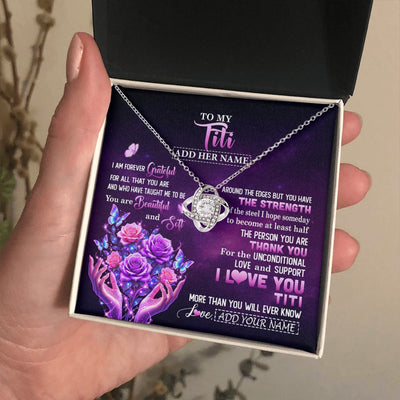Love Knot Necklace 14K White Gold Finish | 2 | Personalized To My Titi Necklace From Niece Thank You For Love Butterfly Titi Birthday Mothers Day Thanksgiving Christmas Custom Gift Box Message Card | https://teecentury.
