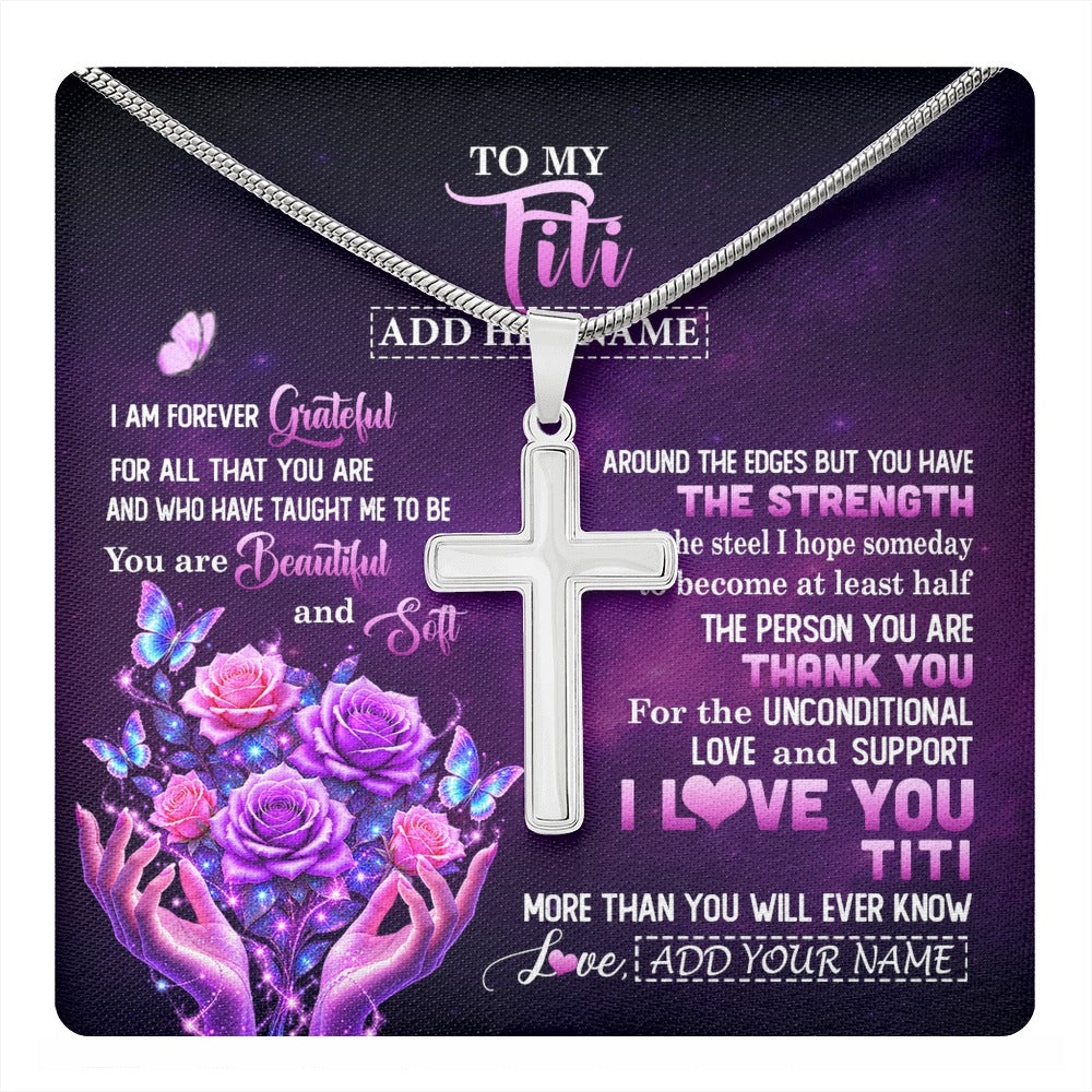 Stainless Cross Necklace Stainless Steel | 1 | Personalized To My Titi Necklace From Niece Thank You For Love Butterfly Titi Birthday Mothers Day Thanksgiving Christmas Custom Gift Box Message Card | https://teecentury.
