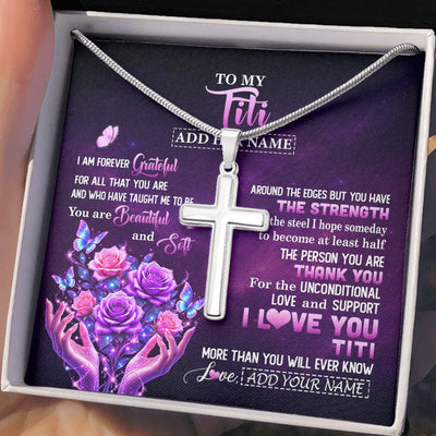 Stainless Cross Necklace Stainless Steel | 2 | Personalized To My Titi Necklace From Niece Thank You For Love Butterfly Titi Birthday Mothers Day Thanksgiving Christmas Custom Gift Box Message Card | https://teecentury.