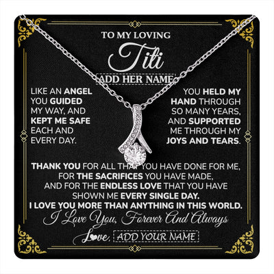 Alluring Beauty Necklace 14K White Gold Finish | 1 | Personalized To My Titi Necklace Gifts Meaningful Gift To Aunt From Niece Without You There Is No Me Mothers Day Birthday Custom Gift Box Message Card | https://teecentury.