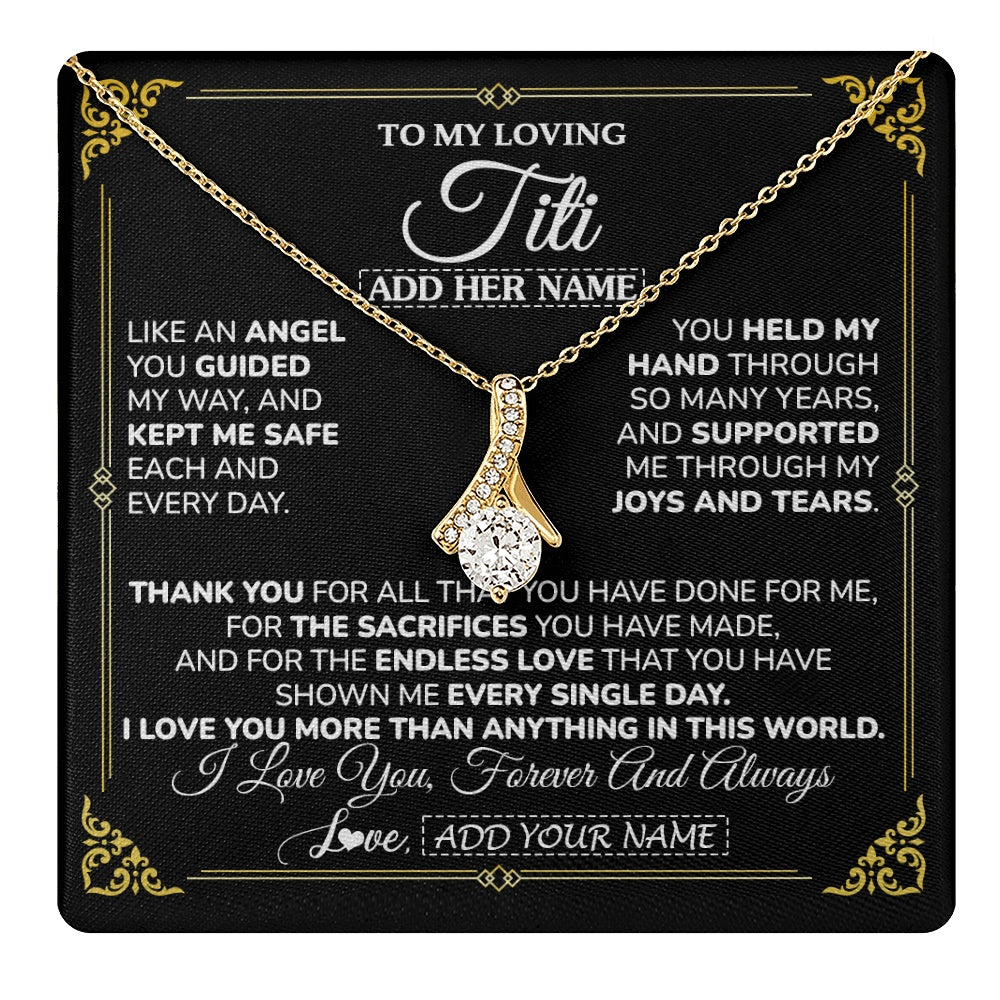 Alluring Beauty Necklace 18K Yellow Gold Finish | 1 | Personalized To My Titi Necklace Gifts Meaningful Gift To Aunt From Niece Without You There Is No Me Mothers Day Birthday Custom Gift Box Message Card | https://teecentury.