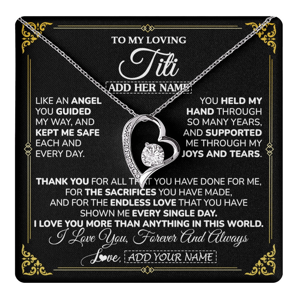Forever Love Necklace 14K White Gold Finish | 1 | Personalized To My Titi Necklace Gifts Meaningful Gift To Aunt From Niece Without You There Is No Me Mothers Day Birthday Custom Gift Box Message Card | https://teecentury.