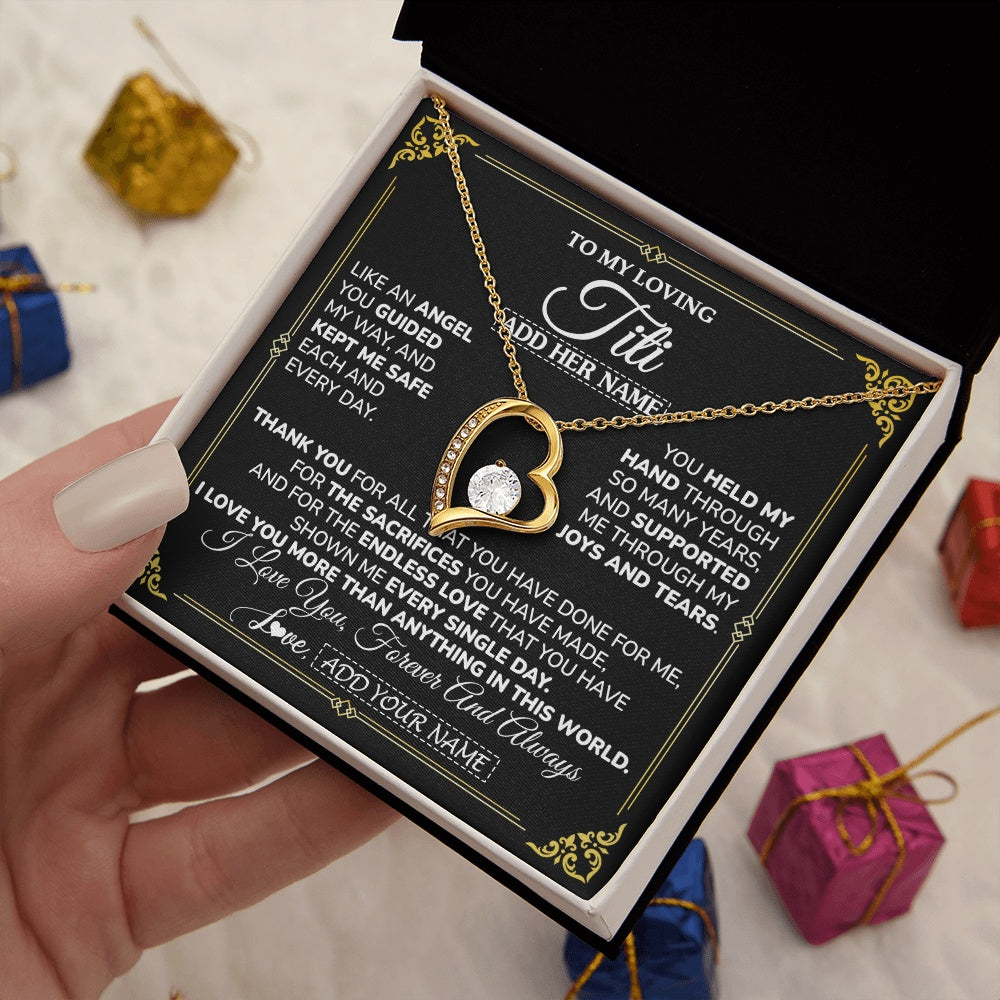 Forever Love Necklace 18K Yellow Gold Finish | 2 | Personalized To My Titi Necklace Gifts Meaningful Gift To Aunt From Niece Without You There Is No Me Mothers Day Birthday Custom Gift Box Message Card | https://teecentury.