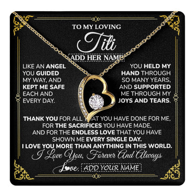 Forever Love Necklace 18K Yellow Gold Finish | 1 | Personalized To My Titi Necklace Gifts Meaningful Gift To Aunt From Niece Without You There Is No Me Mothers Day Birthday Custom Gift Box Message Card | https://teecentury.
